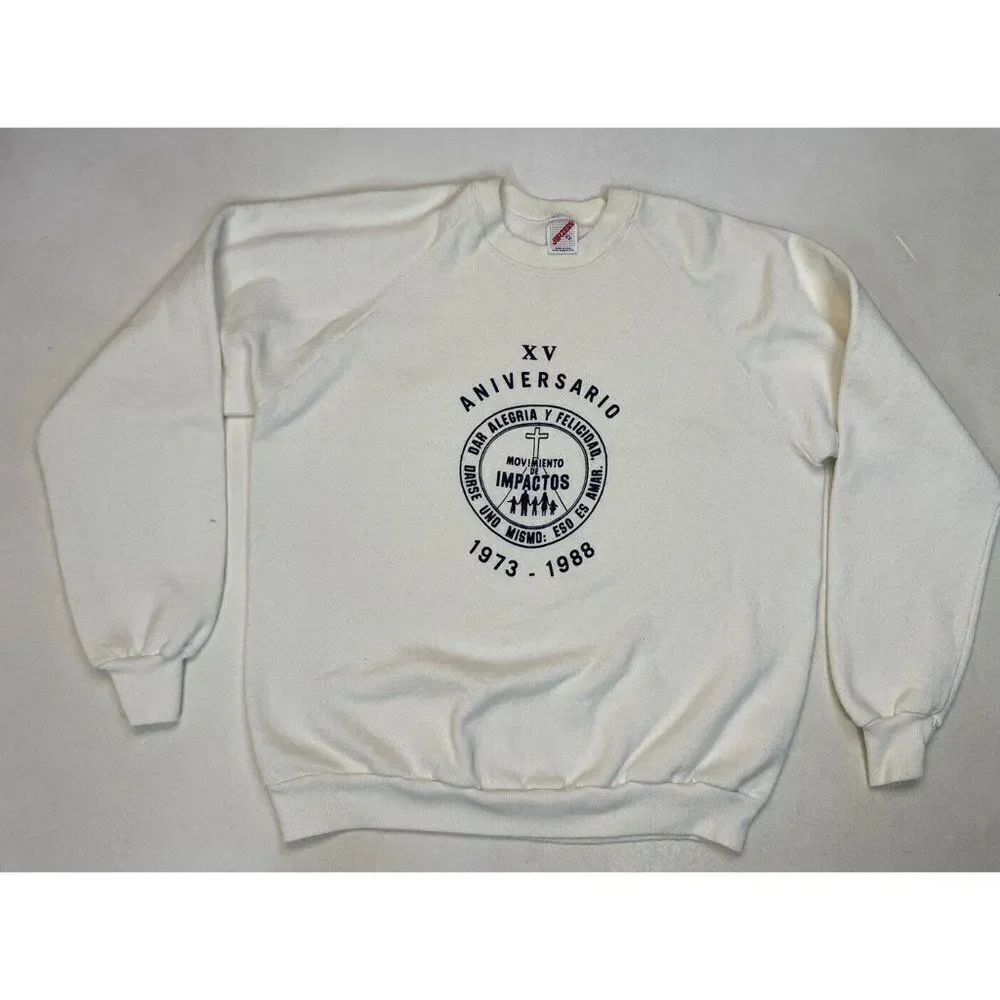 VINTAGE Religion Jesus God Graphic Crewneck Sweatshirt Men Large White USA  90s